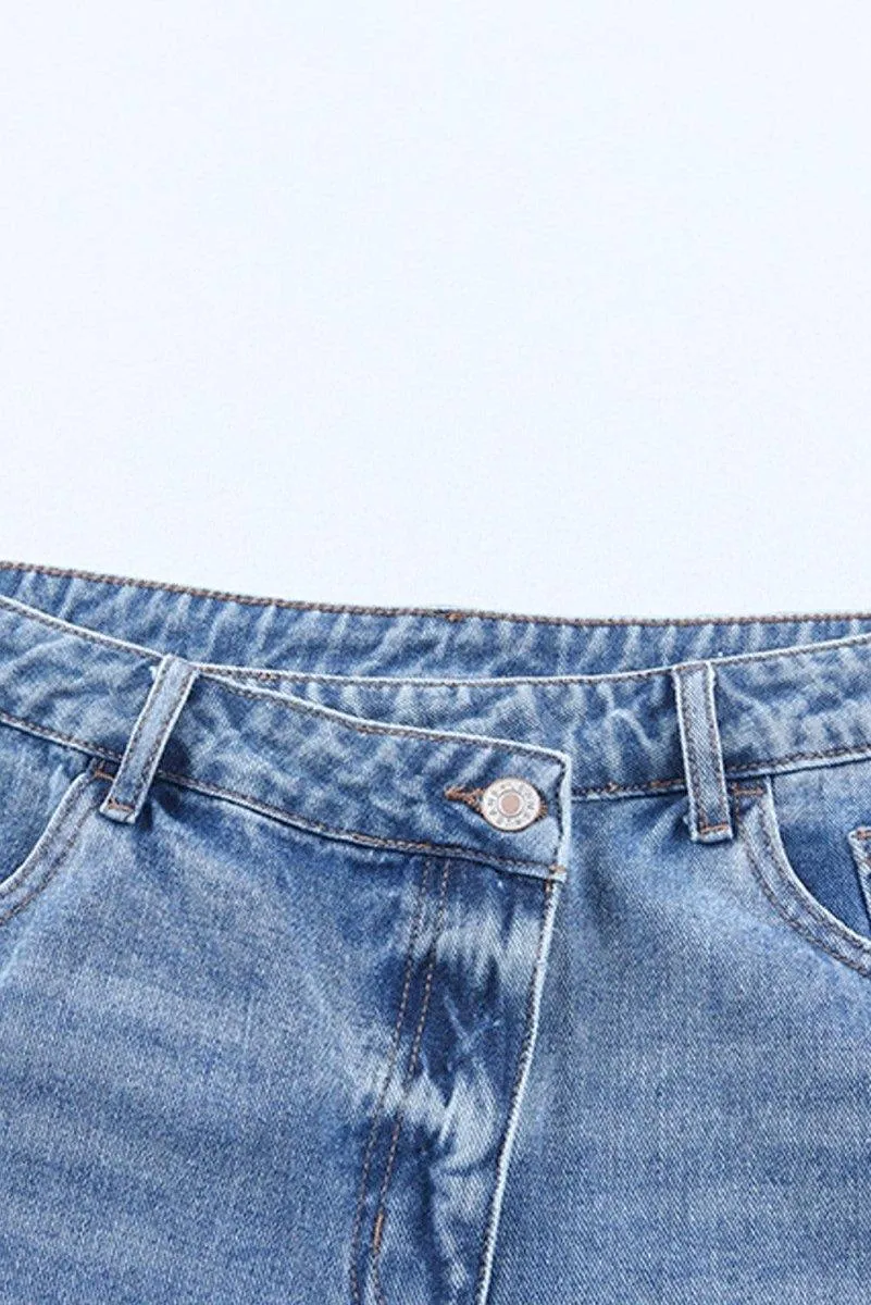 High Rise Crossover Denim Shorts