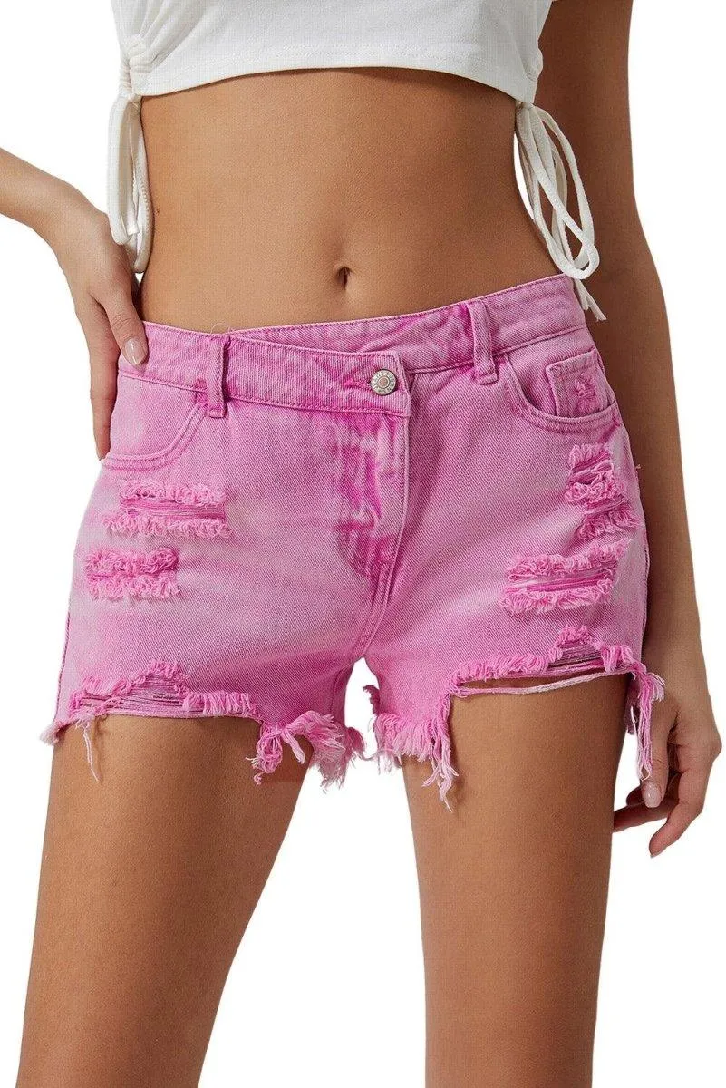 High Rise Crossover Denim Shorts