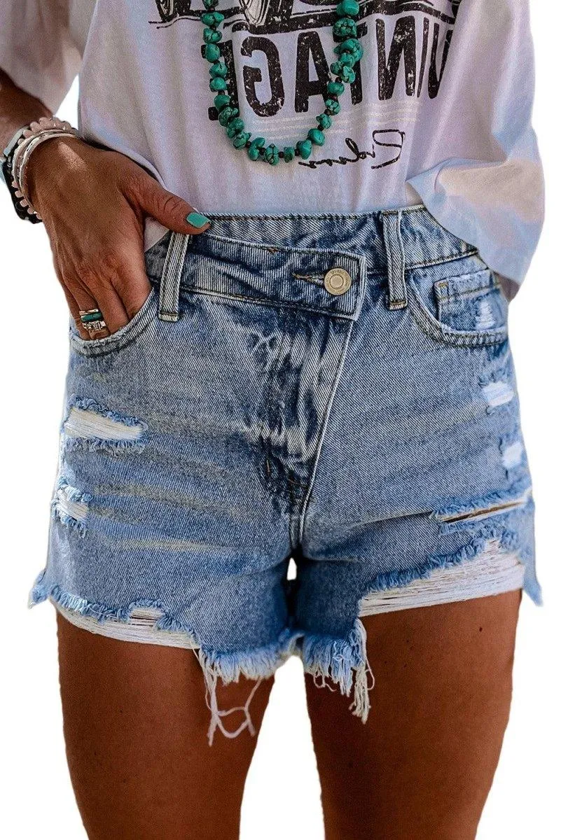 High Rise Crossover Denim Shorts