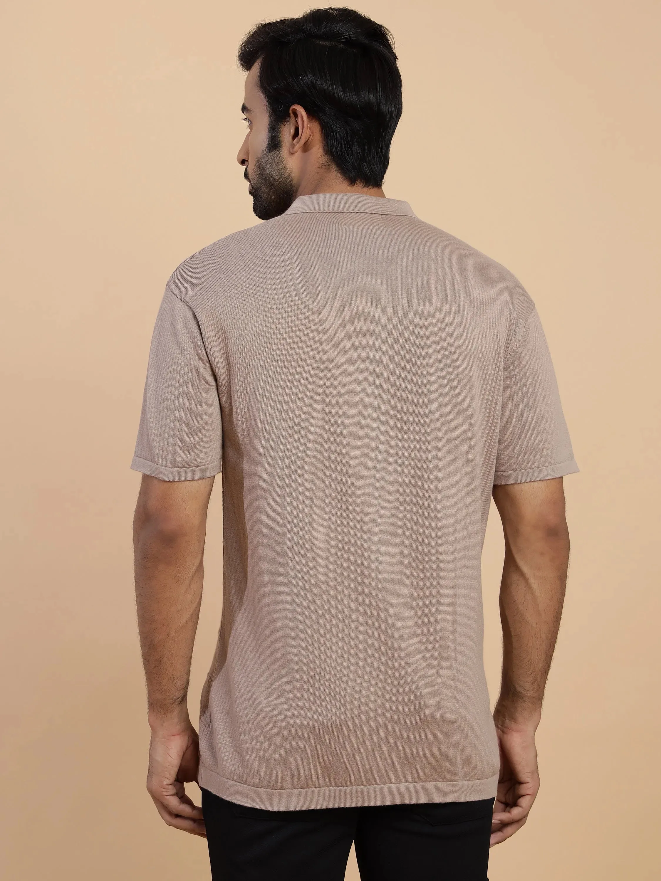 Knit Half Sleeve Men's Shirt in Cinereous brown