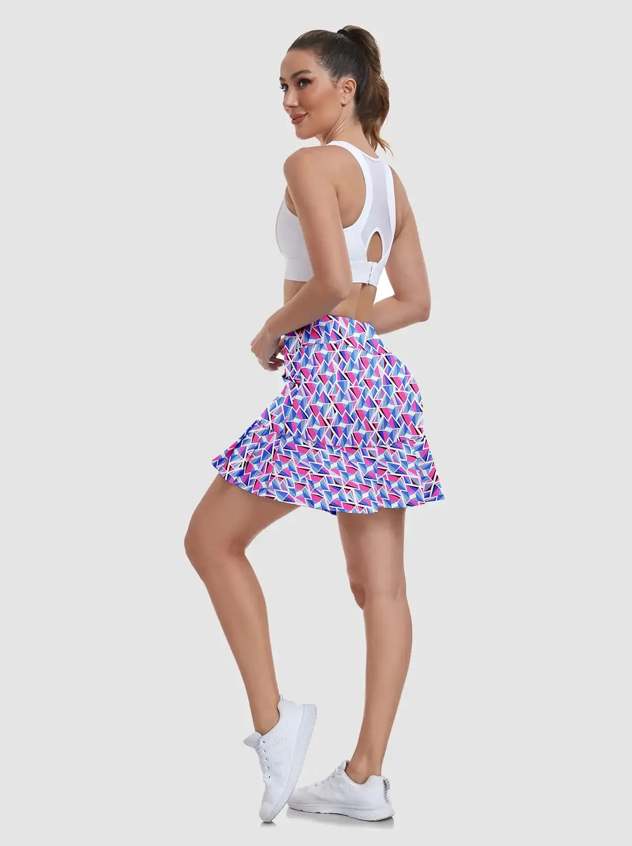 Ladies Geometric Print Pleated Skort with Shorts