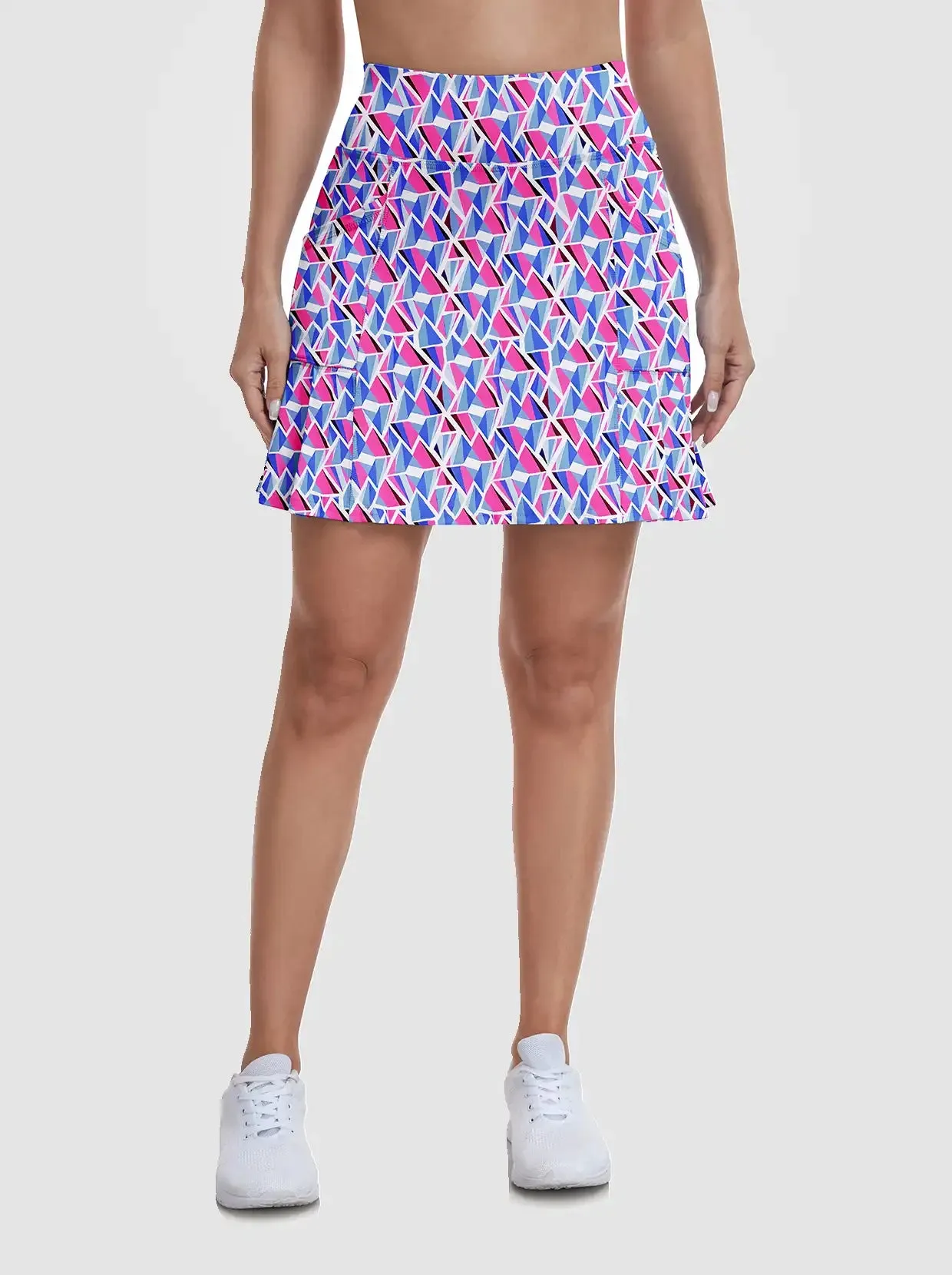 Ladies Geometric Print Pleated Skort with Shorts