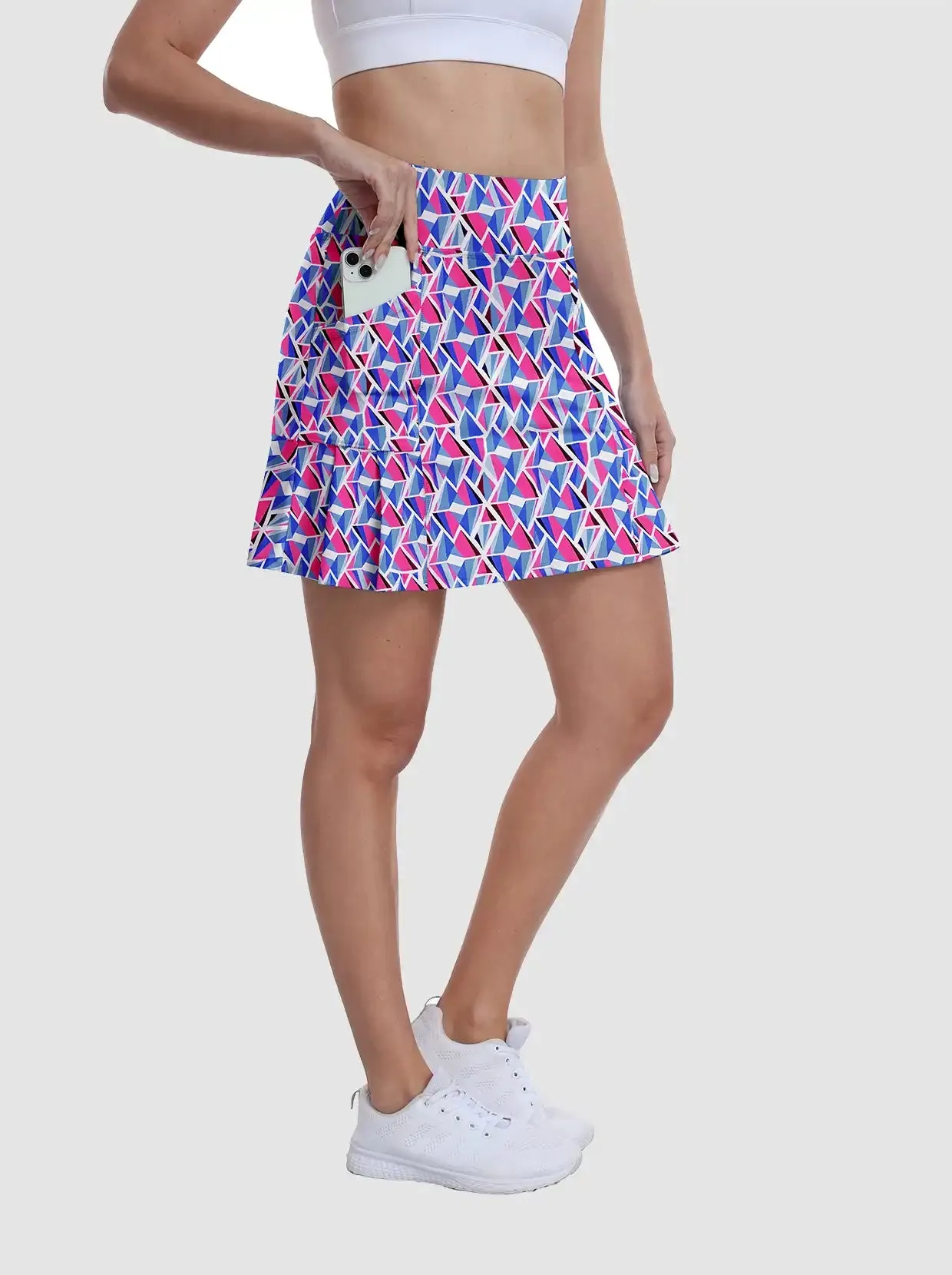 Ladies Geometric Print Pleated Skort with Shorts