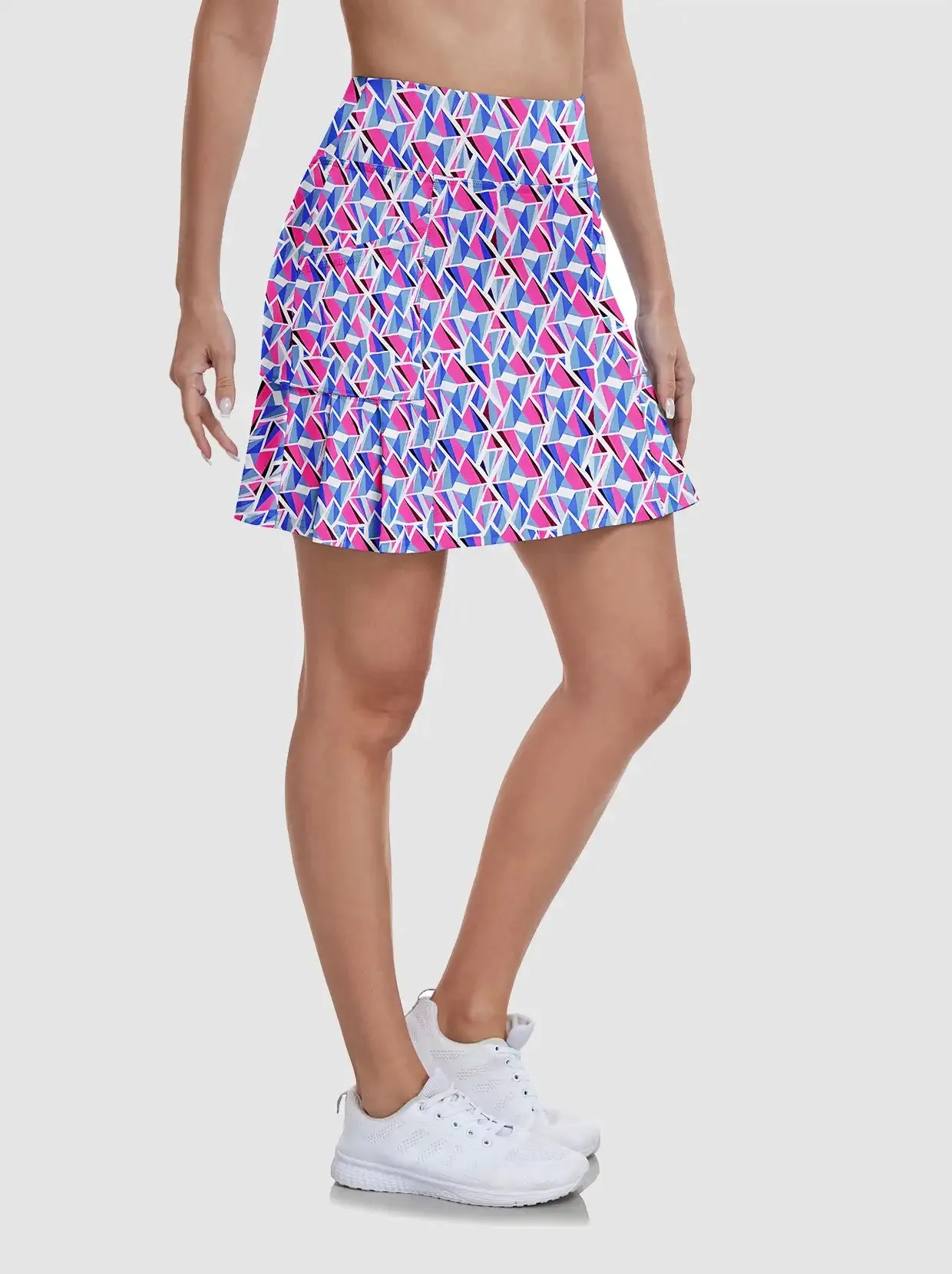 Ladies Geometric Print Pleated Skort with Shorts