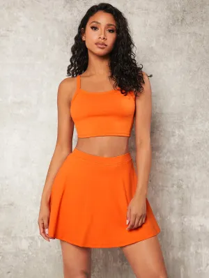 LB Jessica Solid Crop Cami Top & Sports Skirt