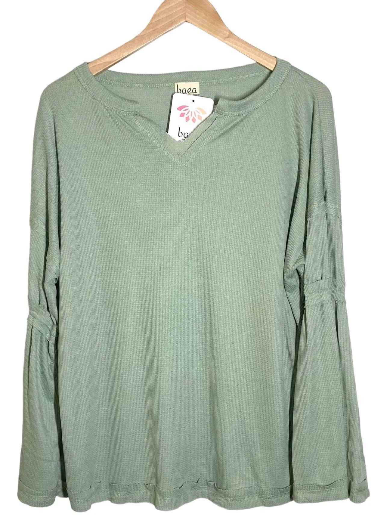 Light Spring Sage Flare Sleeve Top