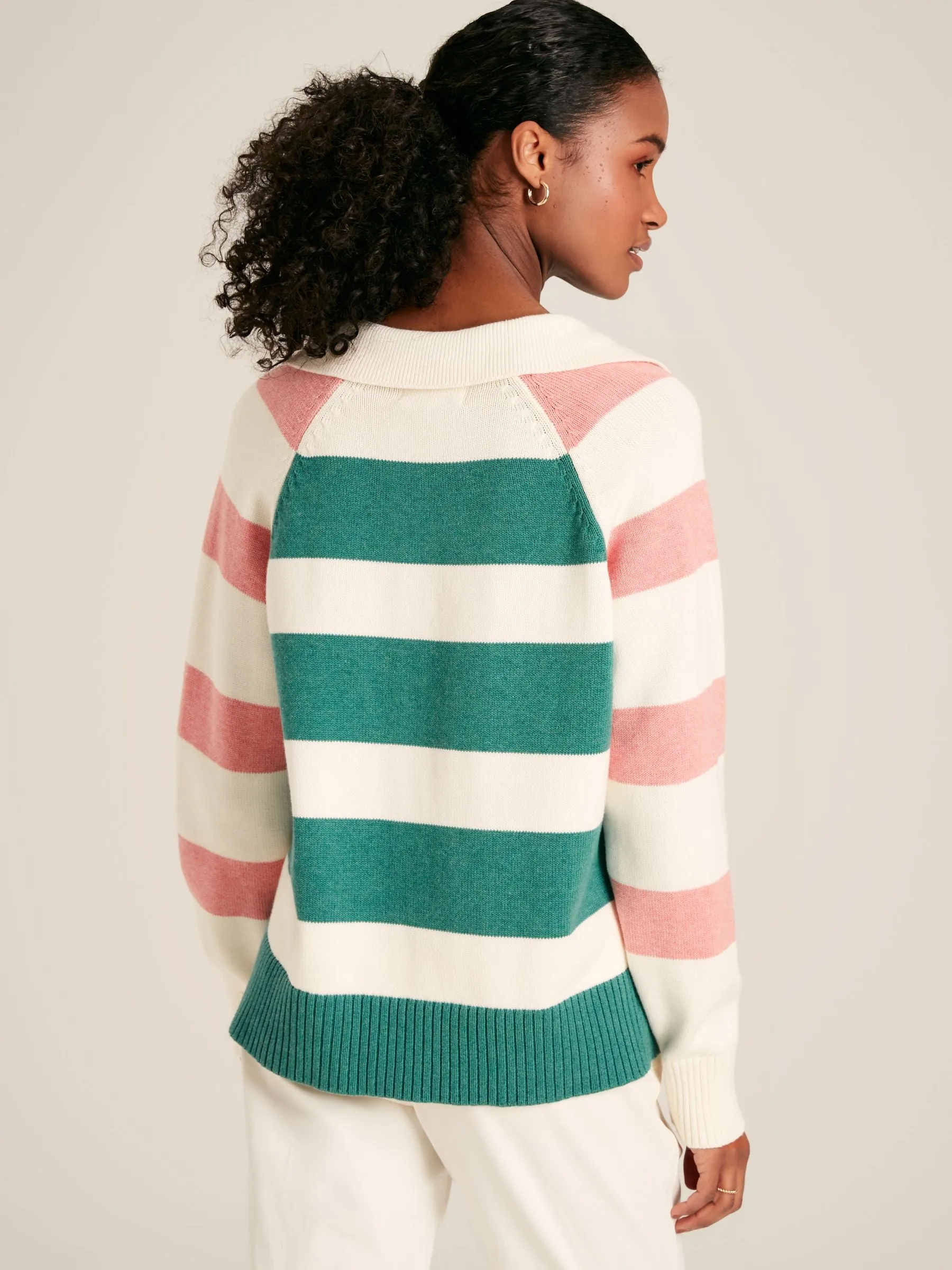 Marion Pink/Green Striped Jumper with Collar