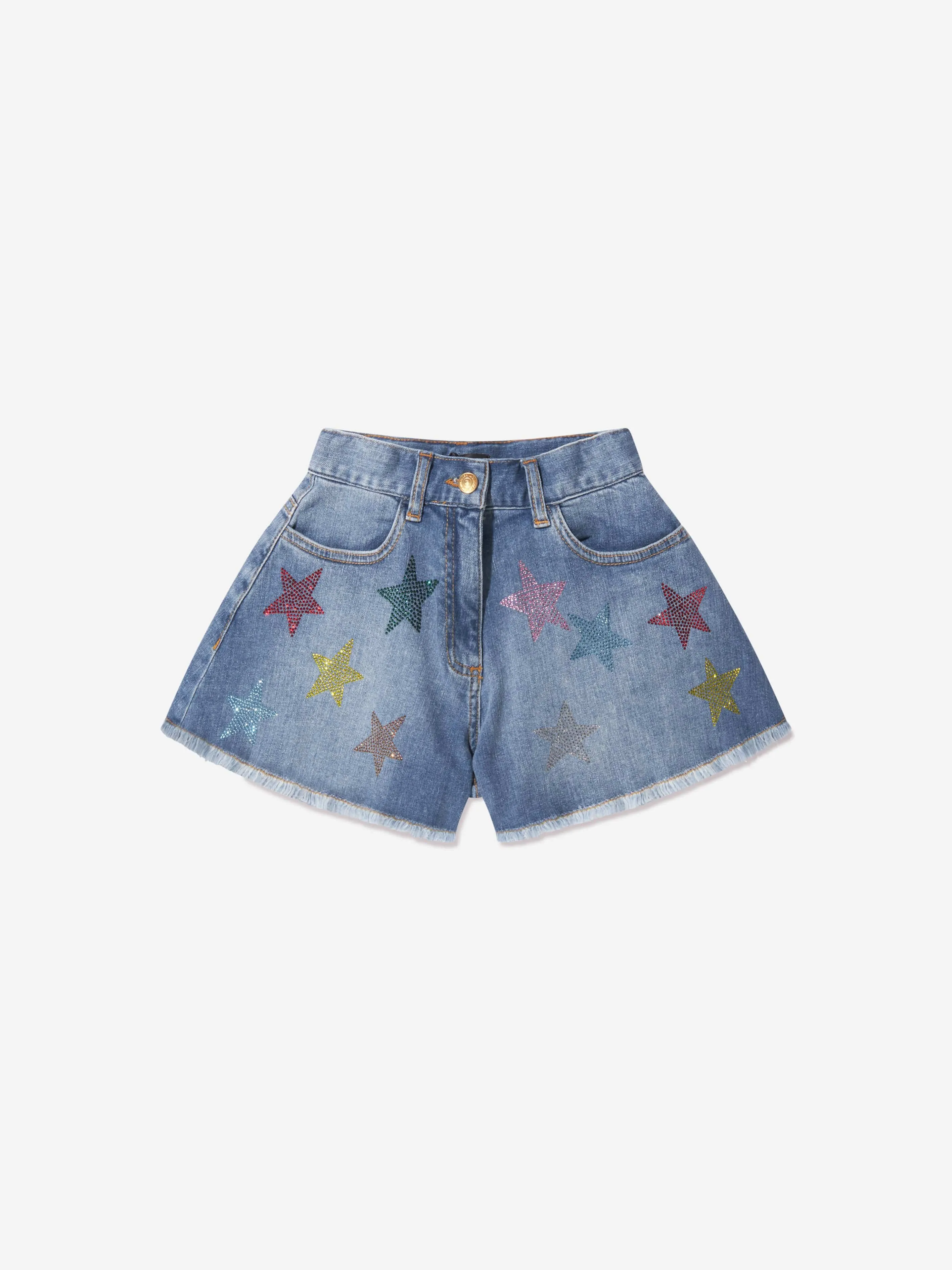 Monnalisa Girls Star Denim Stretch Shorts in Blue