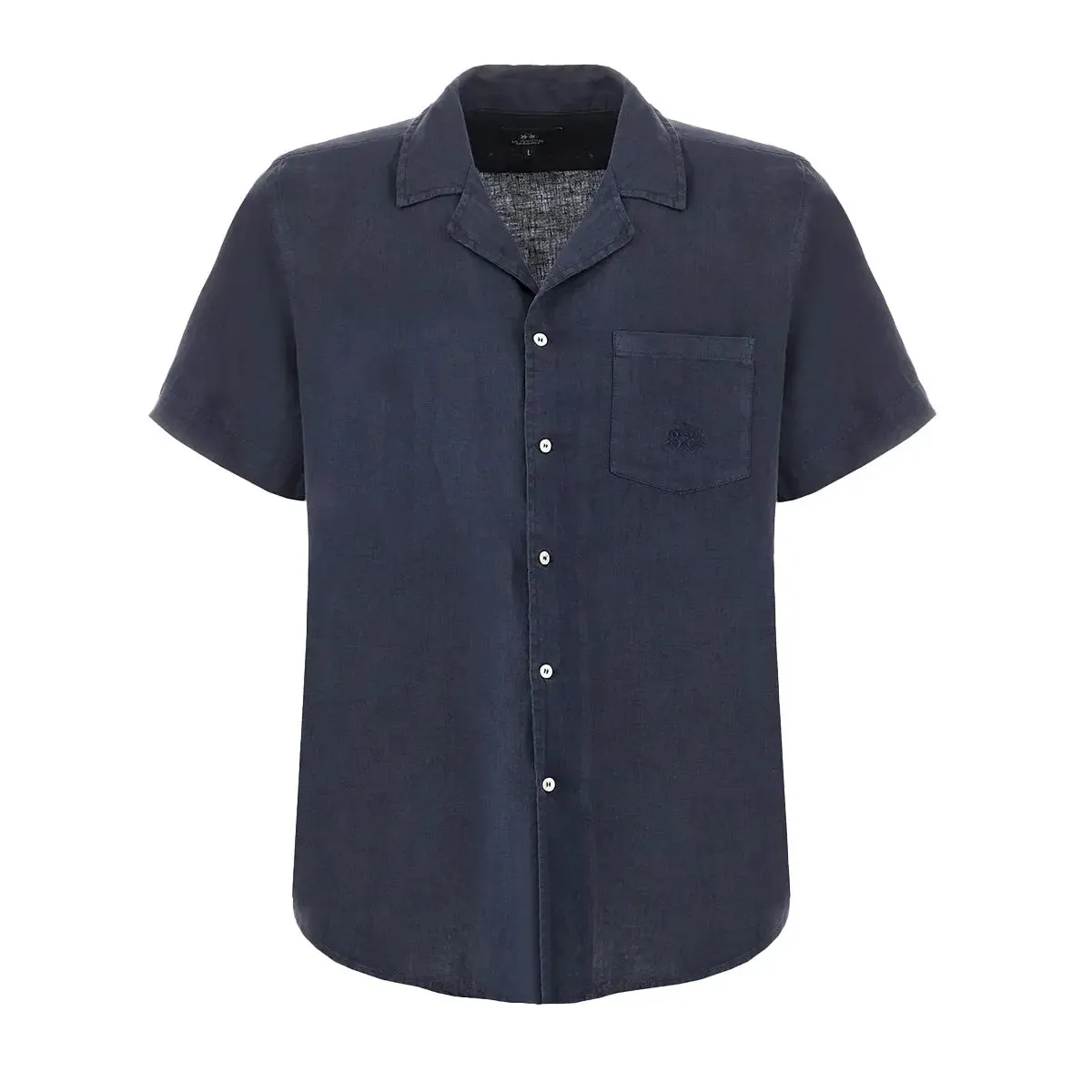 Navy Linen Short-sleeved Shirt