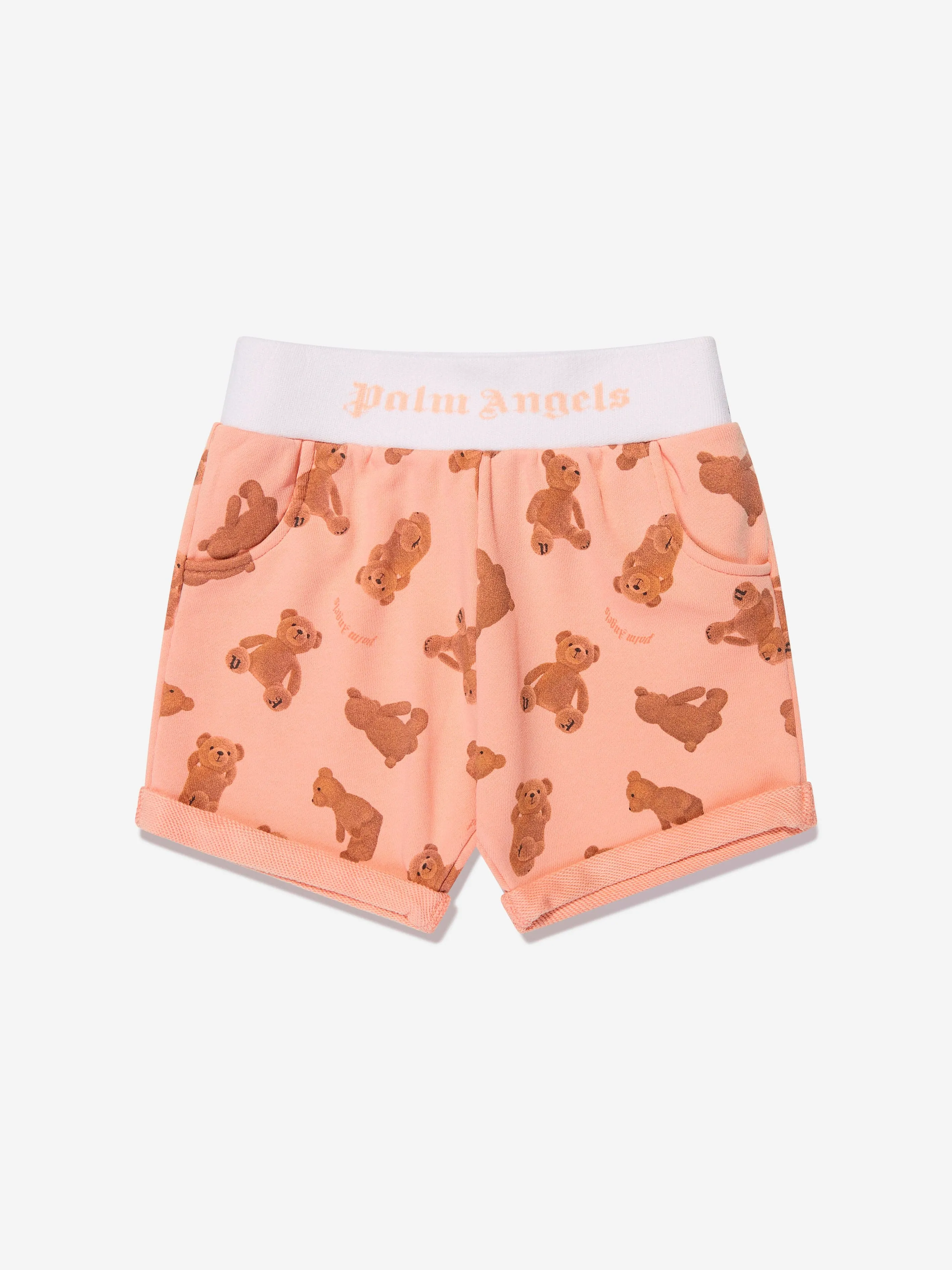 Palm Angels Baby AOP PA Bears Sweat Shorts in Peach