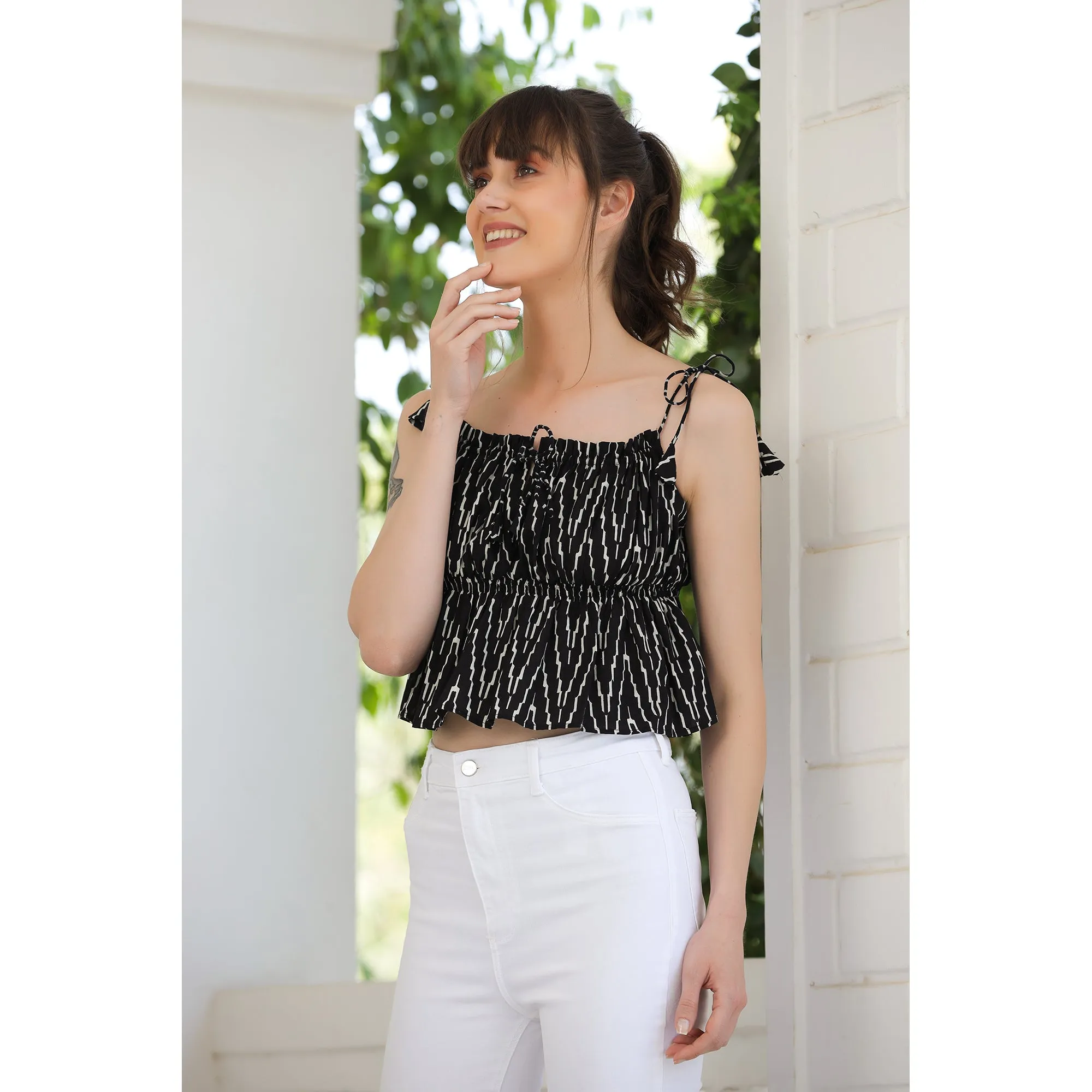 Patterned ZigZag Cotton Crop Top