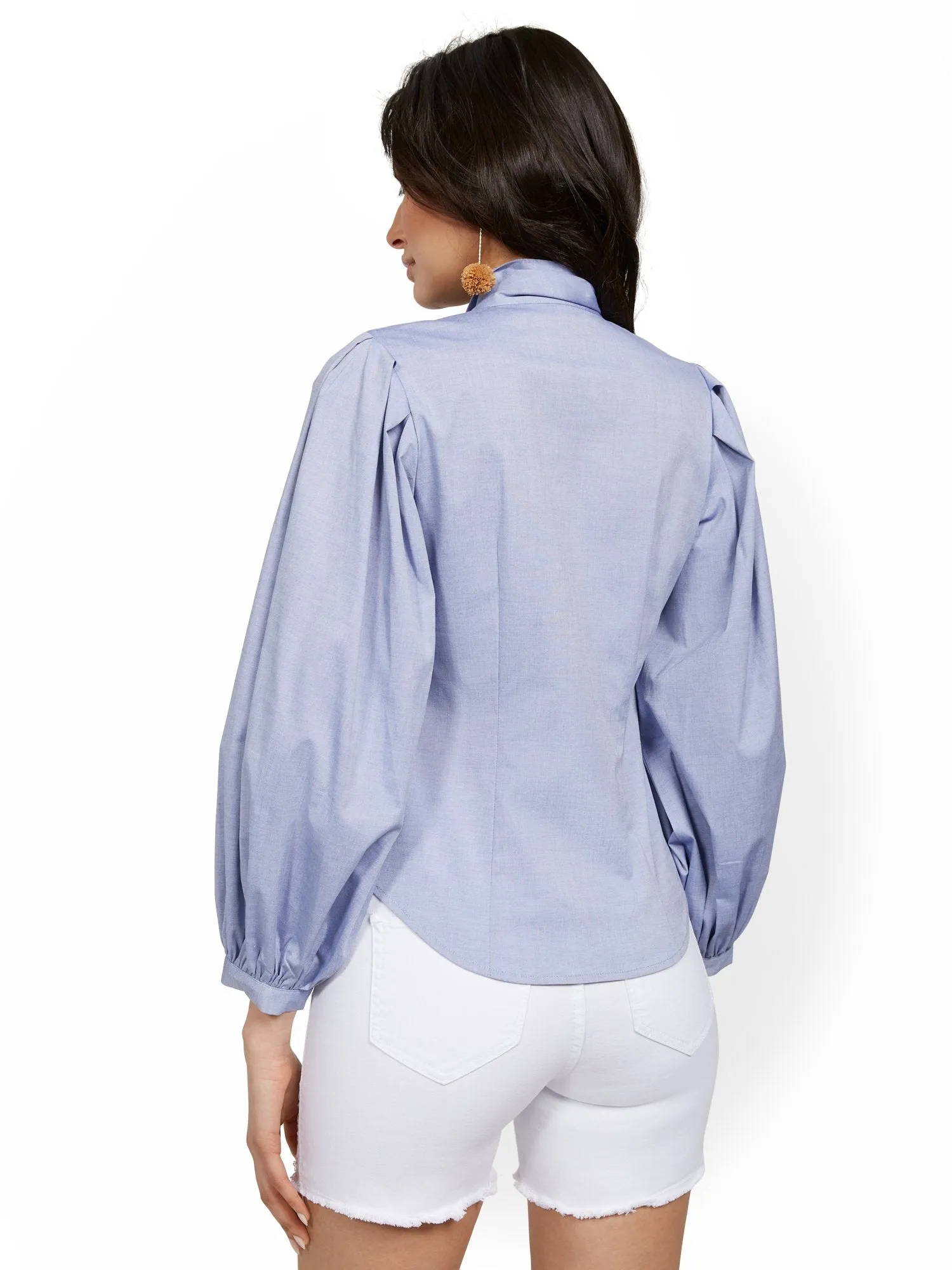 Petite Chambray Poplin Bow Shirt - Lily & Cali