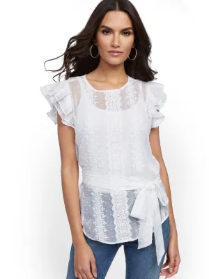 Petite Lace-Trim Ruffle Top - Lily & Cali