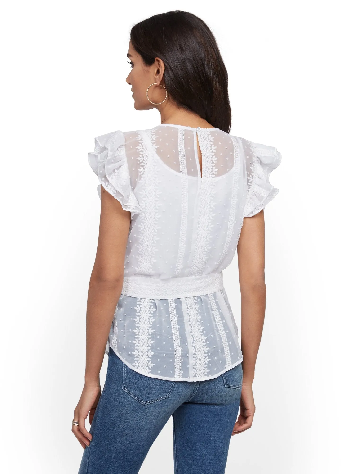 Petite Lace-Trim Ruffle Top - Lily & Cali