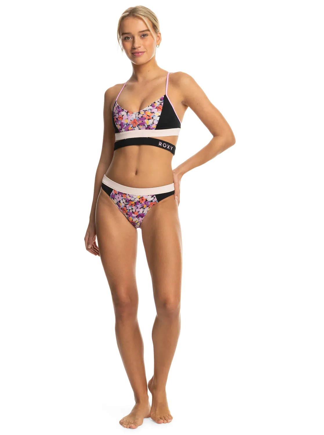 Roxy Active Bikini Bottoms - Anthracite Swim Blooms