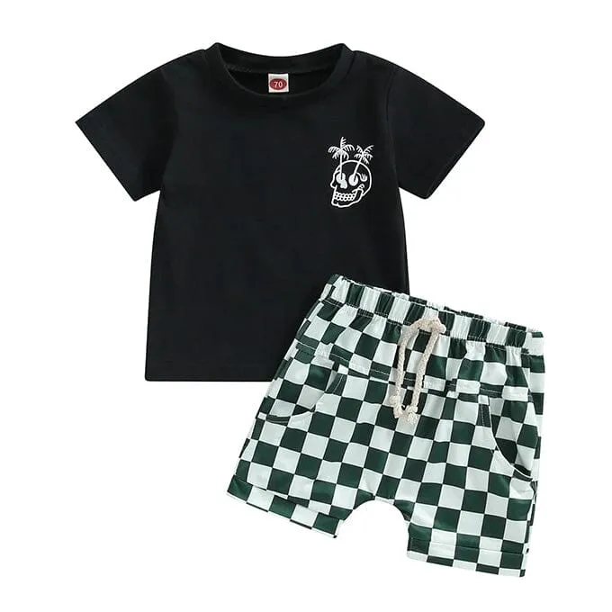 Short Sleeve Checkered Trouble Baby Set