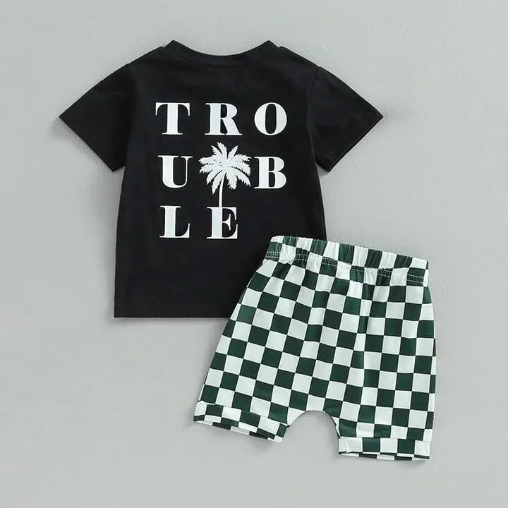 Short Sleeve Checkered Trouble Baby Set