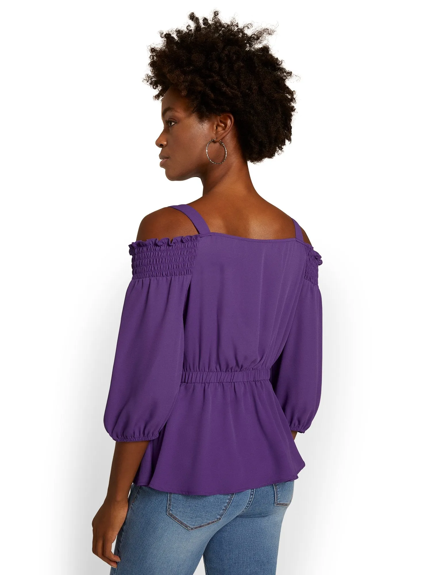 Smocked Cold-Shoulder Peplum Top