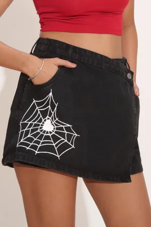 Spider Chic Black Denim Skorts