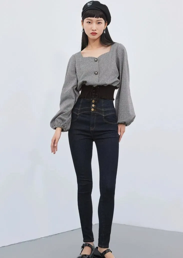 STONE BUTTON PUFF SLEEVE TOPS