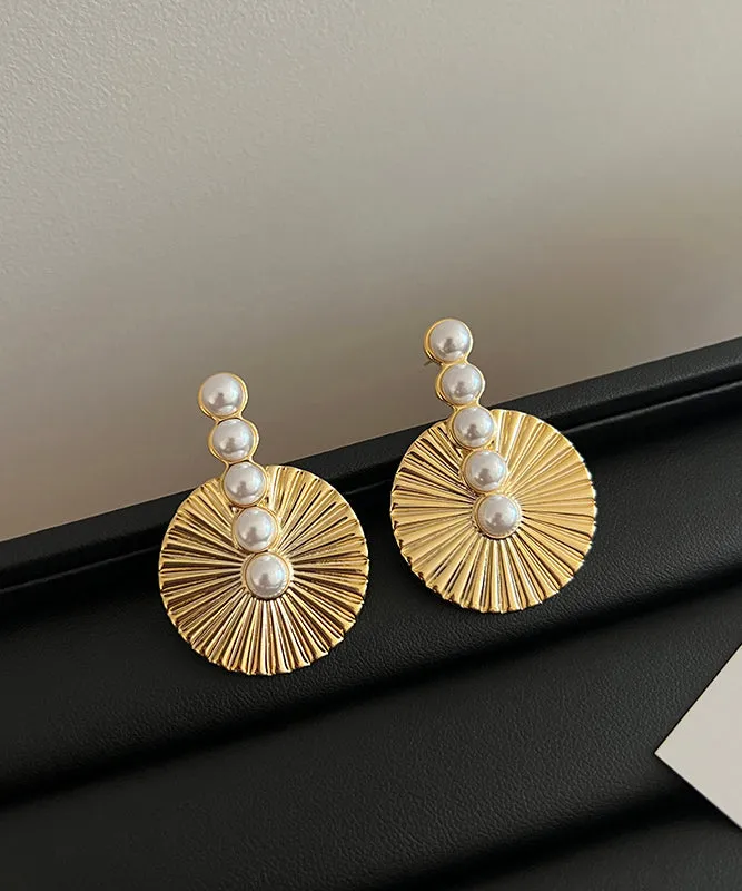 Style Gold Metal Overgild Pearl Stud Earrings ZZ009