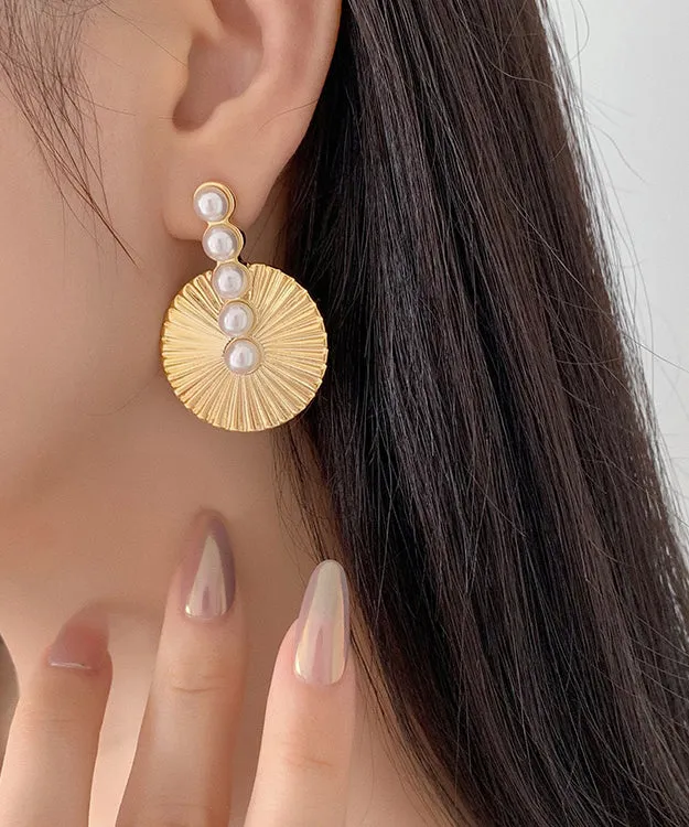 Style Gold Metal Overgild Pearl Stud Earrings ZZ009