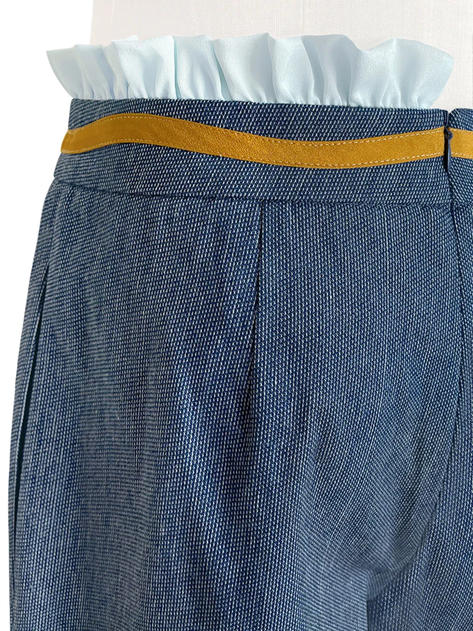 Surprise Sale! Chambray Blue High Waisted Tailor Ruffle Shorts