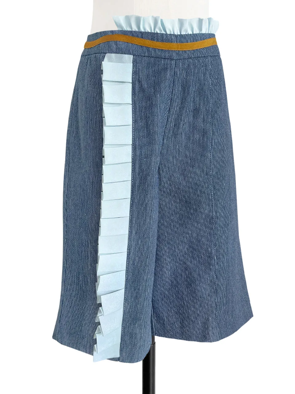 Surprise Sale! Chambray Blue High Waisted Tailor Ruffle Shorts