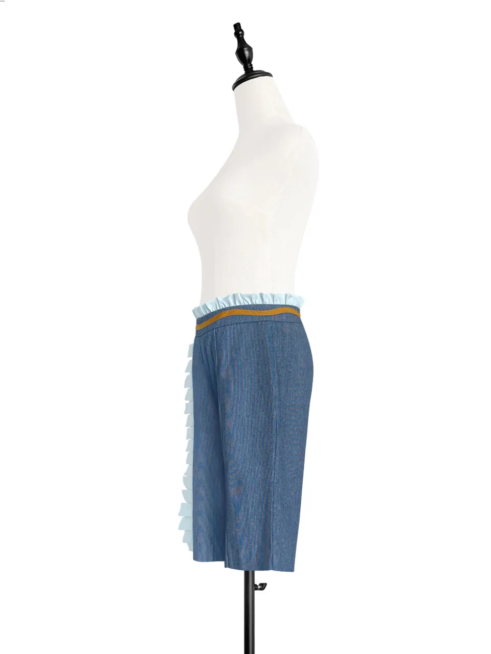 Surprise Sale! Chambray Blue High Waisted Tailor Ruffle Shorts