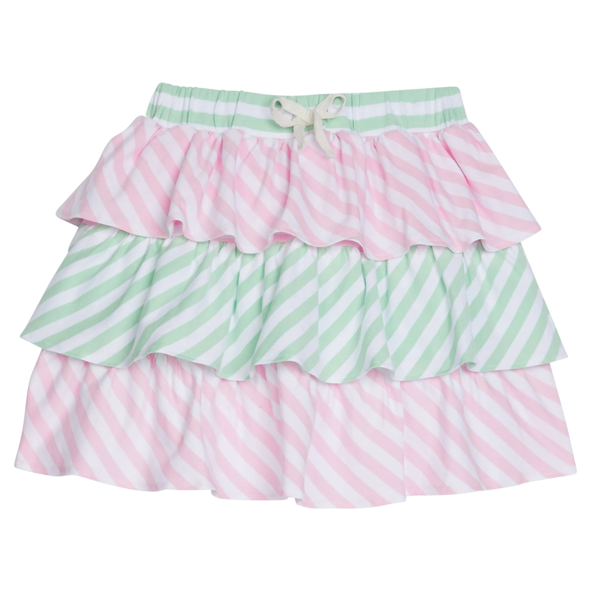 Tiered Mini Skort - Pink & Green Stripe