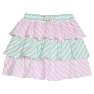 Tiered Mini Skort - Pink & Green Stripe