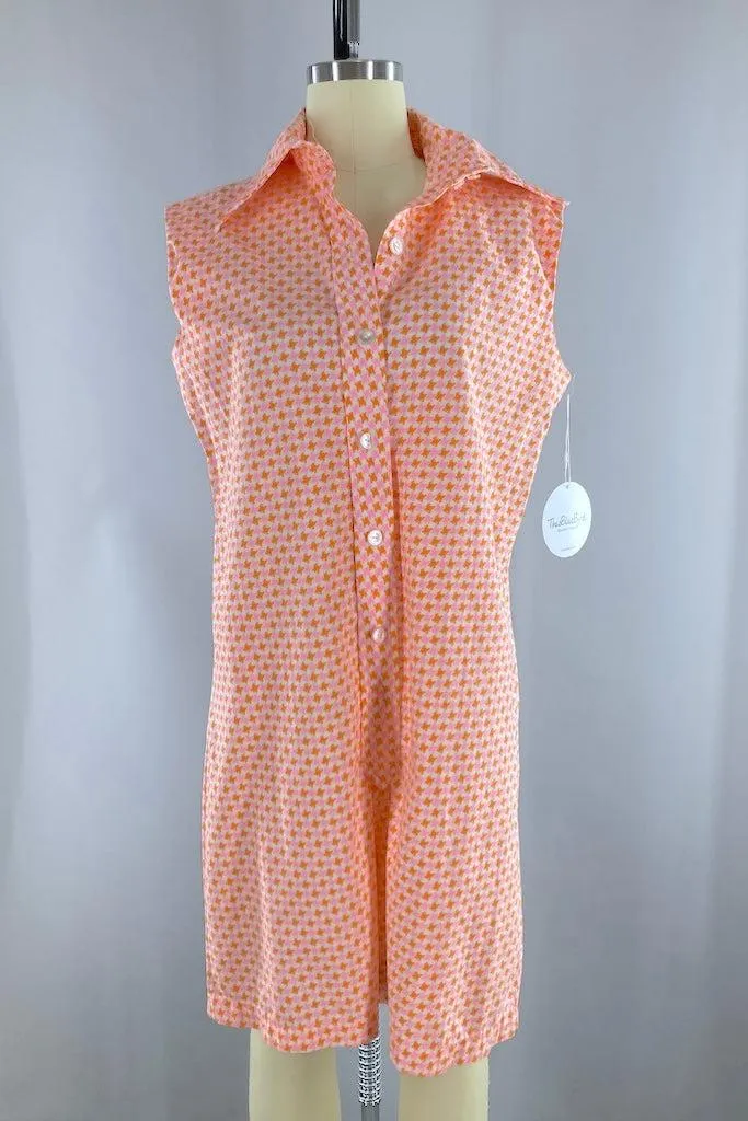 Vintage 1960s Pink & Orange Houndstooth Romper