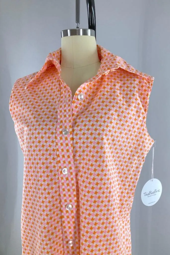 Vintage 1960s Pink & Orange Houndstooth Romper