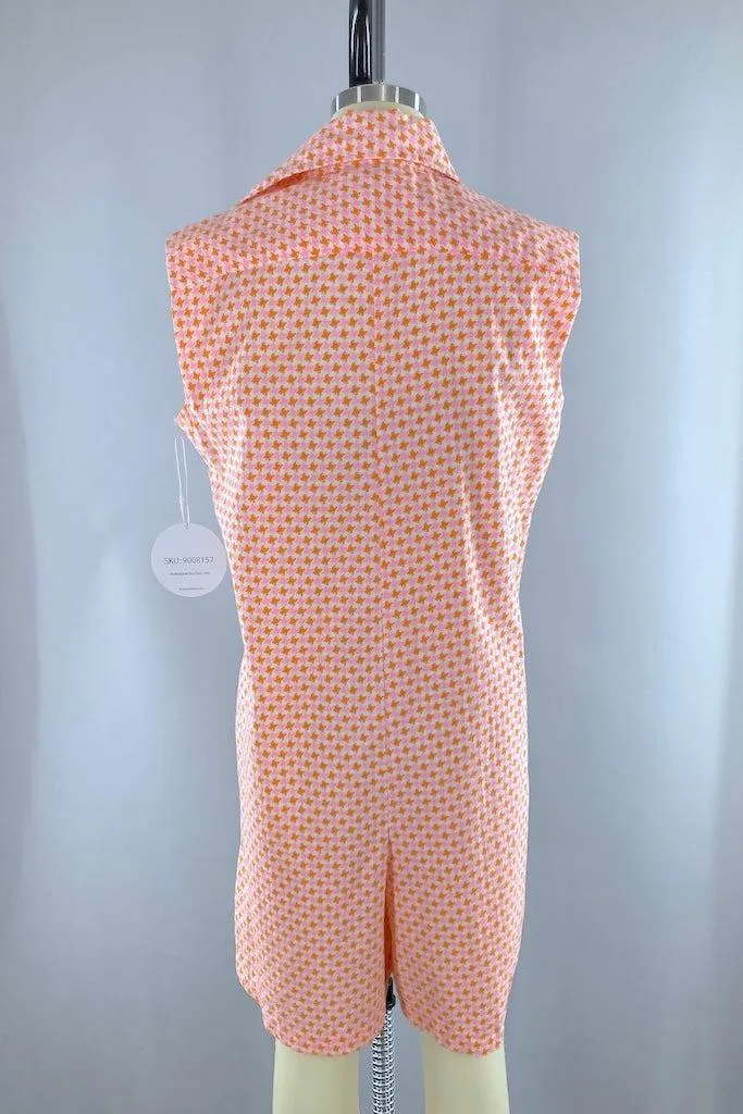 Vintage 1960s Pink & Orange Houndstooth Romper