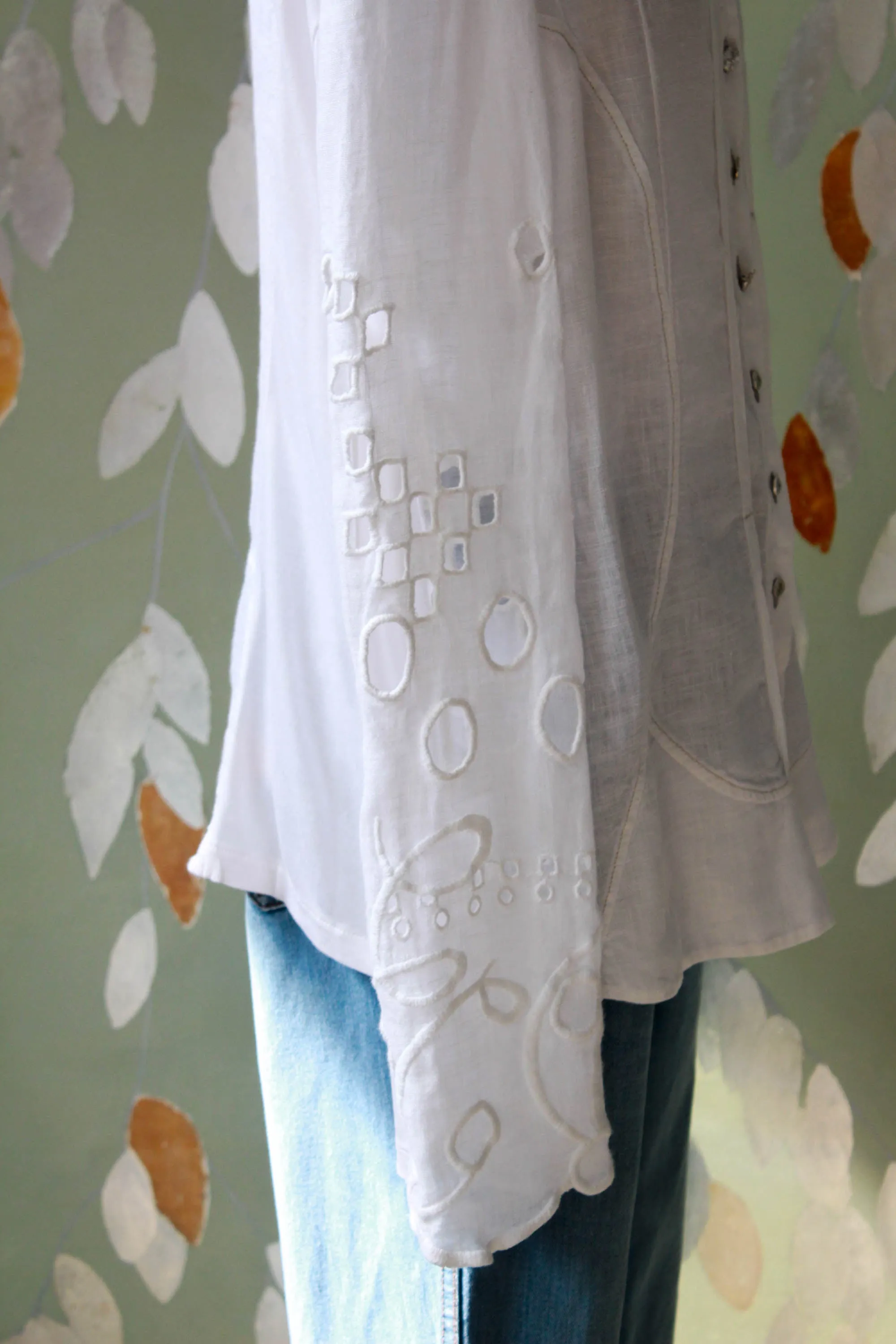 White Embroidered Italian Linen Blouse, Medium