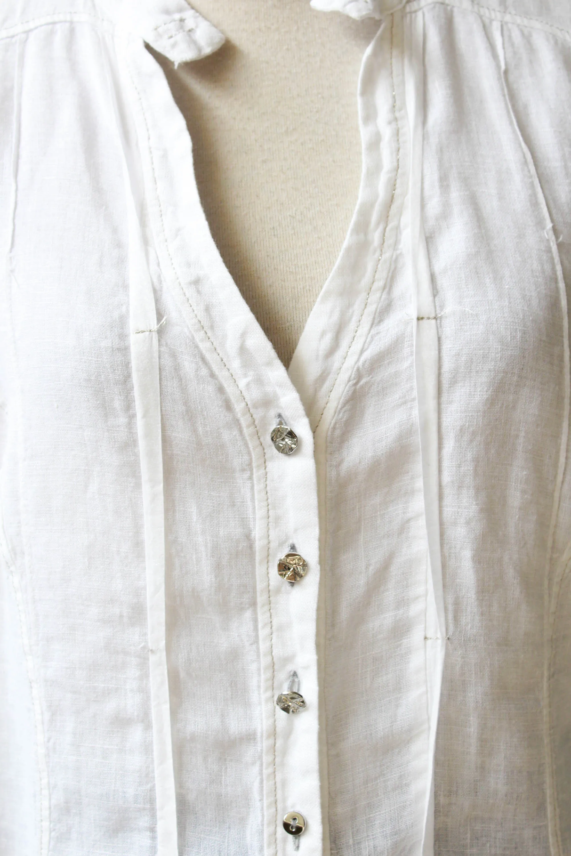 White Embroidered Italian Linen Blouse, Medium