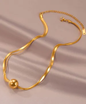 Women Gold Stainless Steel Ball Pendant Necklace WO017