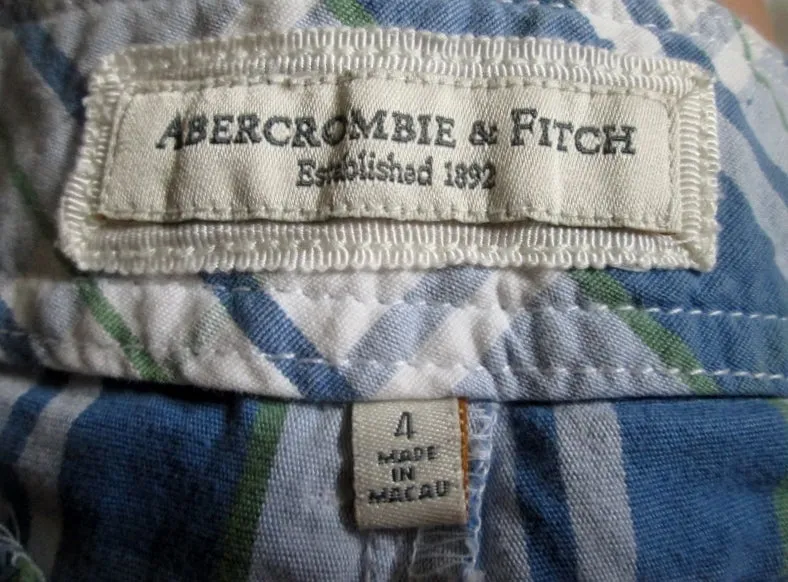 Womens ABERCROMBIE & FITCH Casual Cotton SHORTS MADRAS PLAID 4 BLUE GREEN