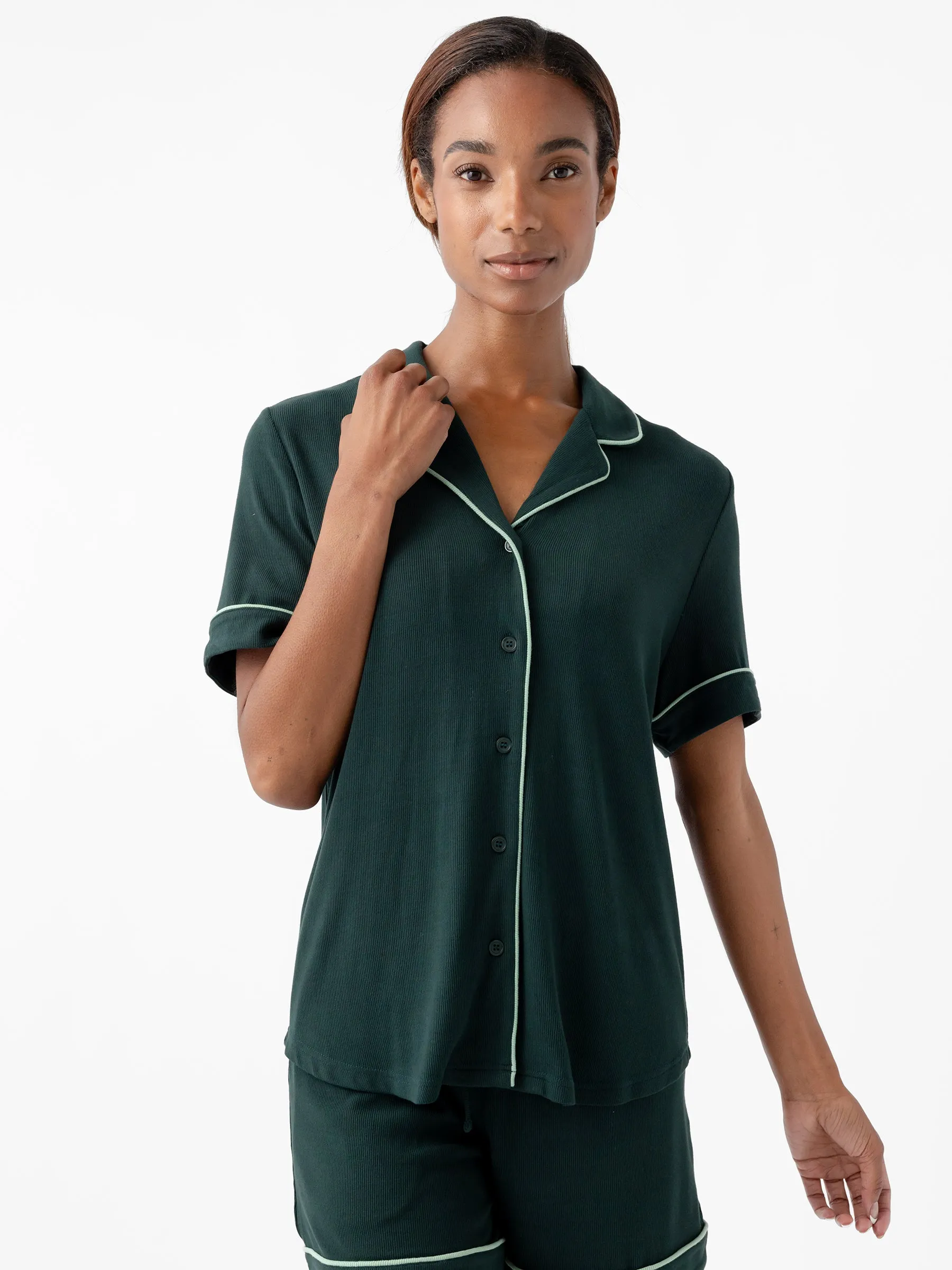 Women's Bamboo Rib-Knit Classic Short Sleeve Pajama Top