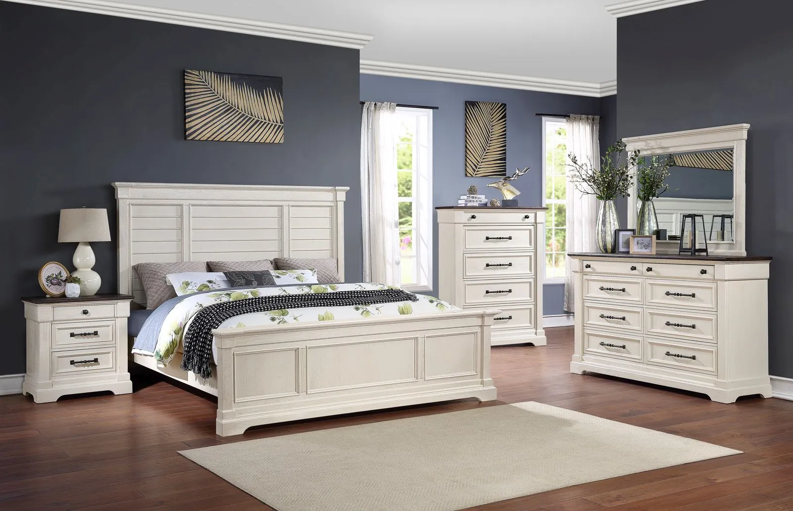 Woodbridge White 5 Piece King Panel Bedroom